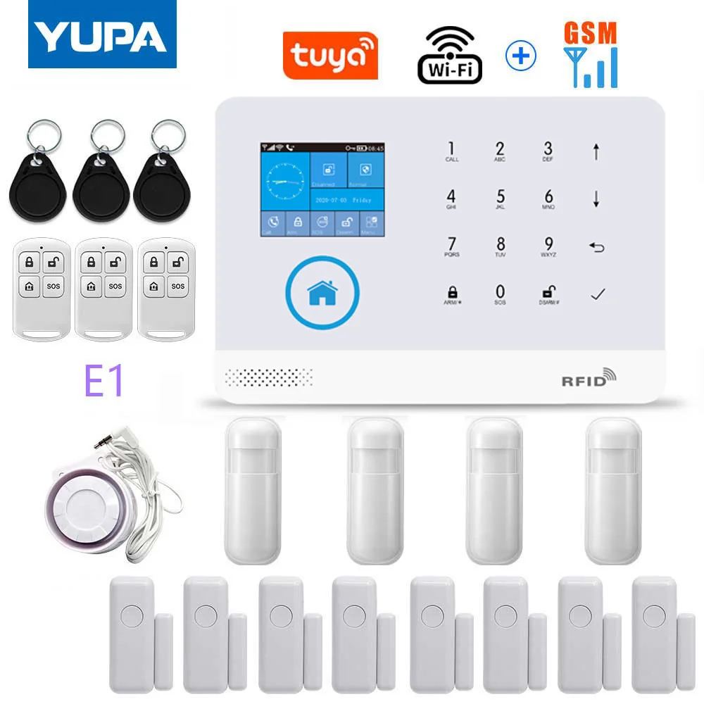 WIFI GSM Home Security Alarm System With Wireless Motion Sensor Detector Burglar Anti Theft TUYA APP Supports Alexa & Google ring alarm pad Alarms & Sensors