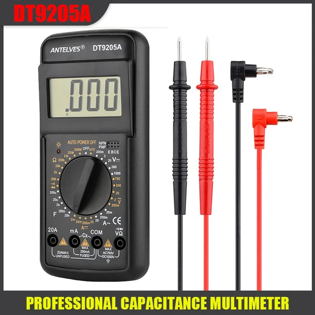  DT9205A Digital Multimeter HD Display AC DC Ampere Meter Voltage Measure Resistance Continiuty Capacitance Tester Manual Range 