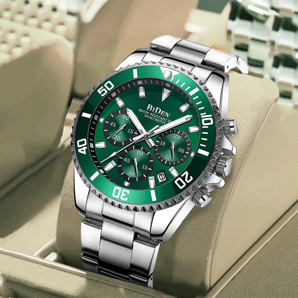 BIDEN Men's sports watch, chronograph, waterproof date simulation quartz watch, men's business watch