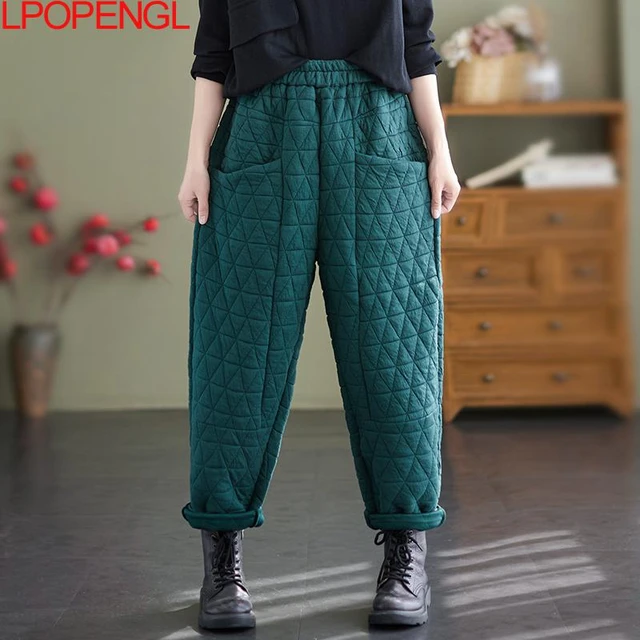 Quilted Pants Women Cotton Winter Padded Trousers Thick Warm Harem