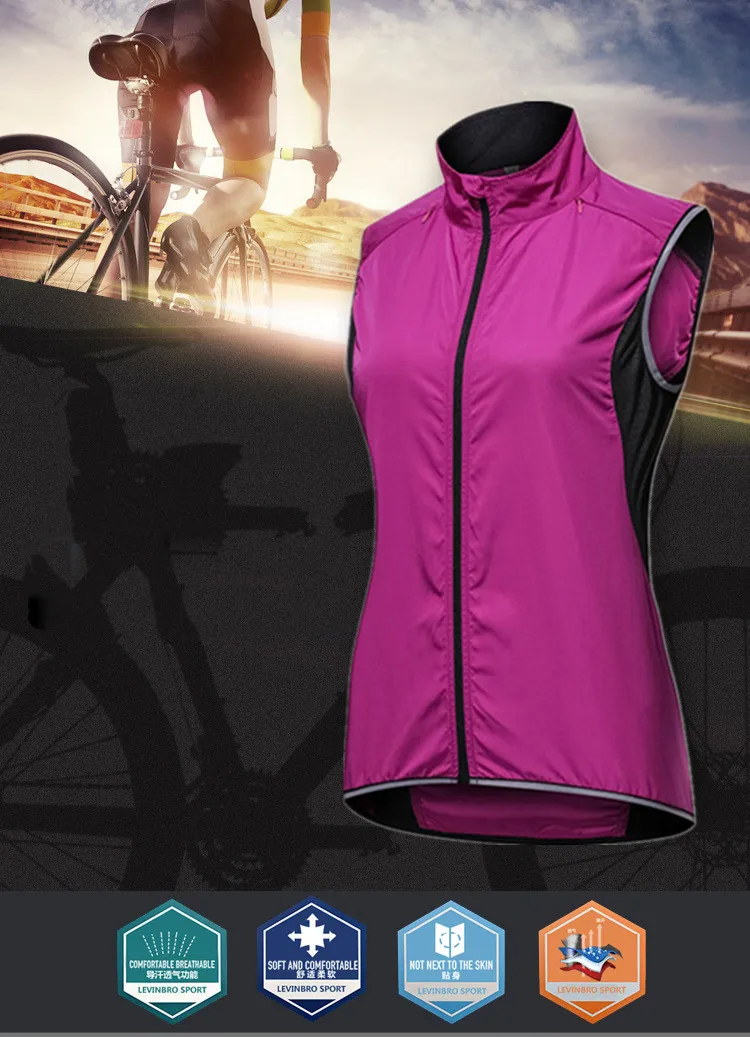 Women Purple Cycling Vest Windproof Sleeveless Jersey Breathable MTB Bike Jersey Bicycle Gielt Windbreaker Reflective Vest 4