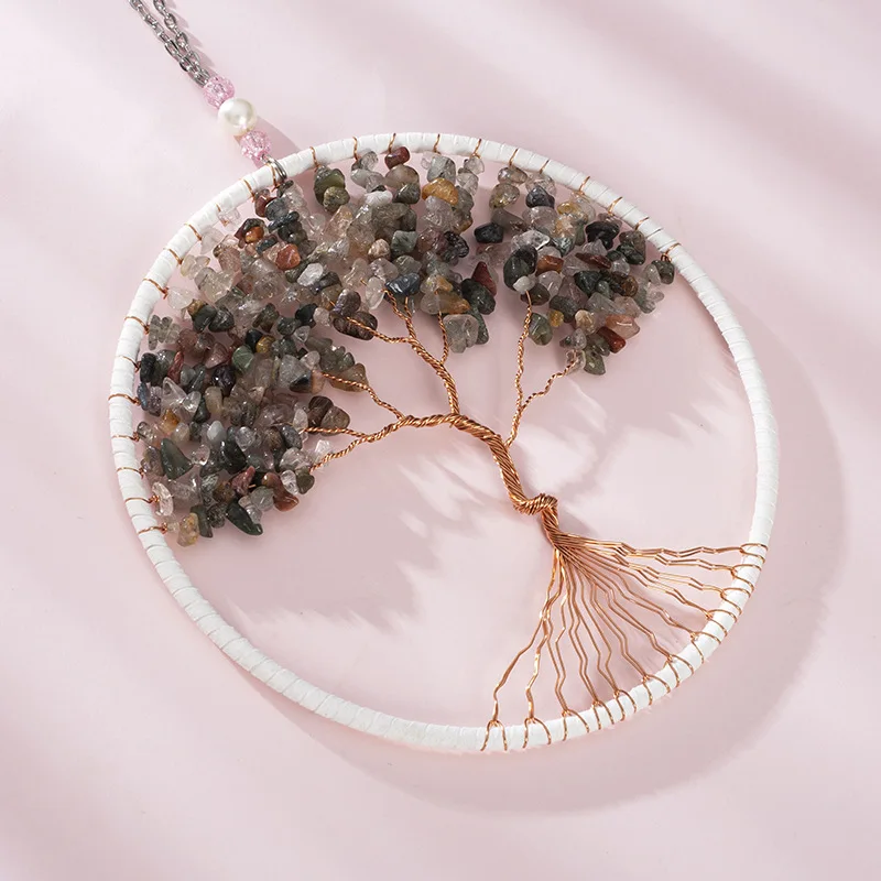 

Multi-colored Stone Tree of Life Woven Home Pendant Natural Agate Tree Of Life Moon Gem Bedroom Wall Hangings Decor