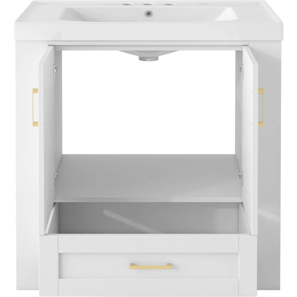 Bathroom Organizers, 30 Inch Bathroom Vanity With Sink, Freestanding Single Bath Vanity Wood Storage Cabinet With Drawer, Side S 6