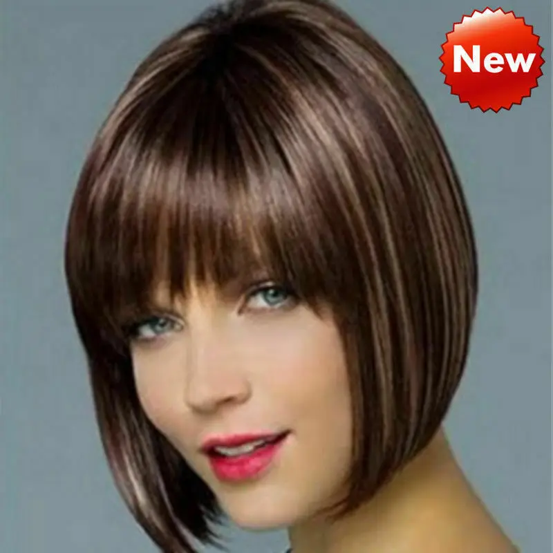 Women Ladies Real Natural Short Straight Hair Wigs BOB Style Cosplay Full Wig