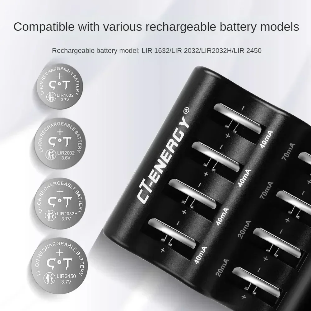 Chargeur multiport 8 emplacements pour piles bouton Li-Ion 3V CR2032 LIR2450
