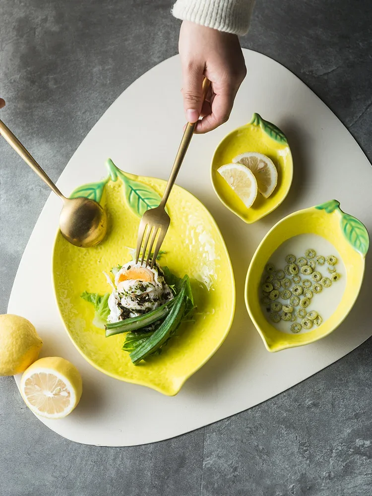 Creative Lemon Shaped Plate Ceramic Snack Dish Cute Childern Breakfast Bowl Personalized Dinner Plate Tableware dining dish
