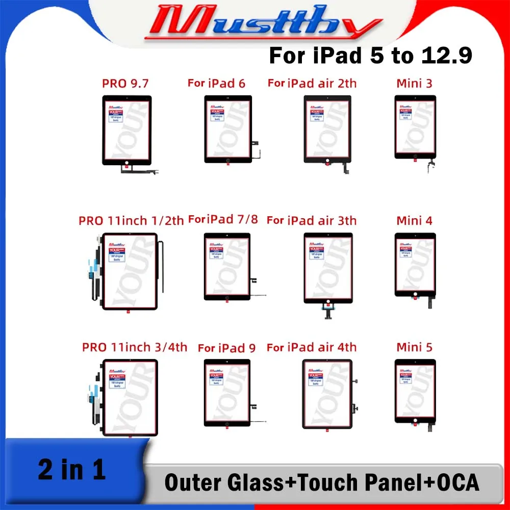 

Musttby 2pc OEM For iPad 8 8th Gen 2020 A2270 A2428 A2429 10.2 LCD Outer Touch Screen Digitizer Front Glass Display Panel Replac