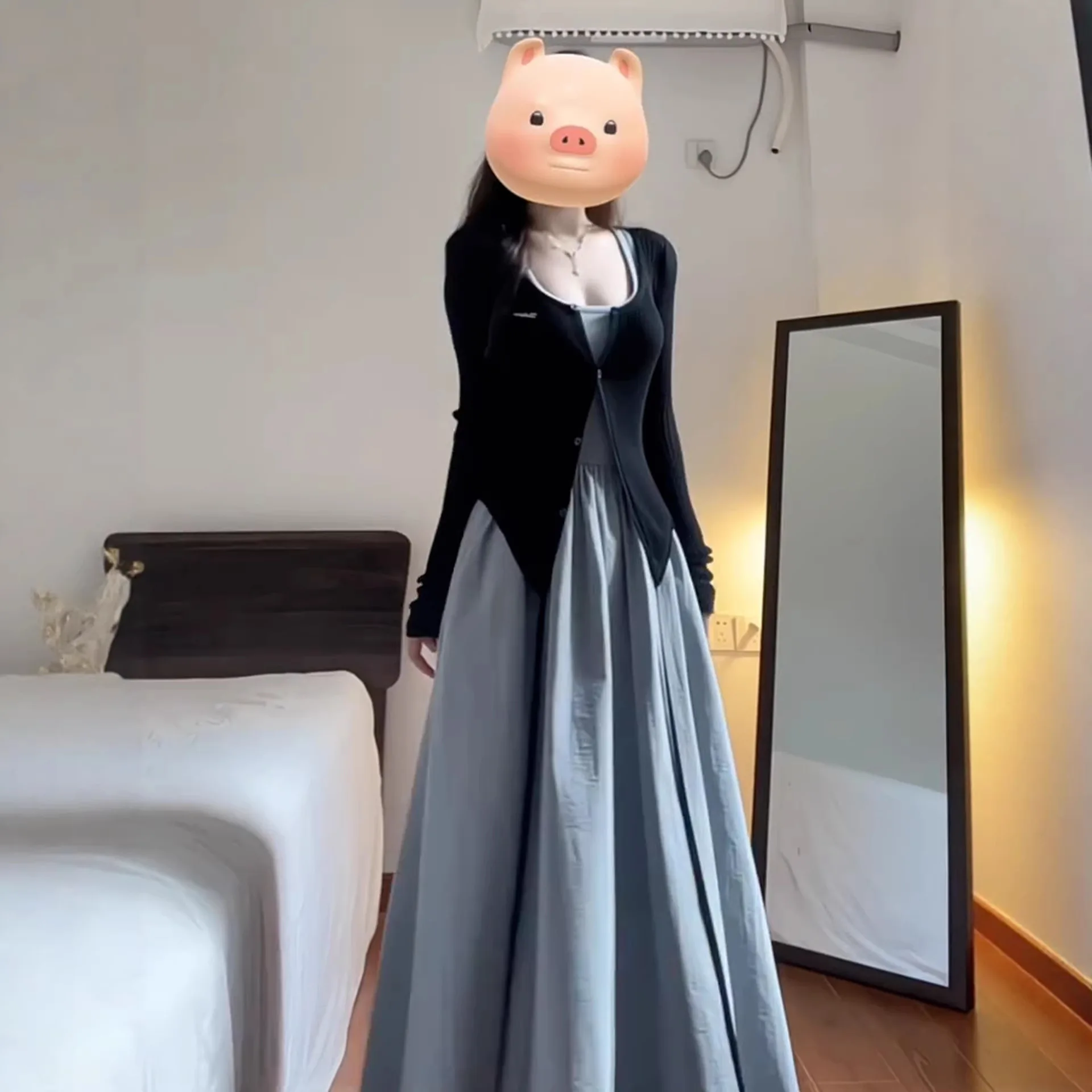 French Style Belted Midi Dress Set Women's Spring Autumn 2026 Elegant Slimming Beautiful Long Skirt Ensemble High Waist Round... 2