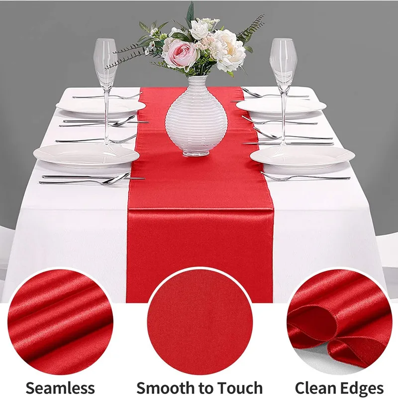 Description Picture 2 of item10pcs Shiny Satin Banquet Wedding Table Runners Silk Ribbon Table Flags For Party Hotel Event Birthday Christmas Decoration