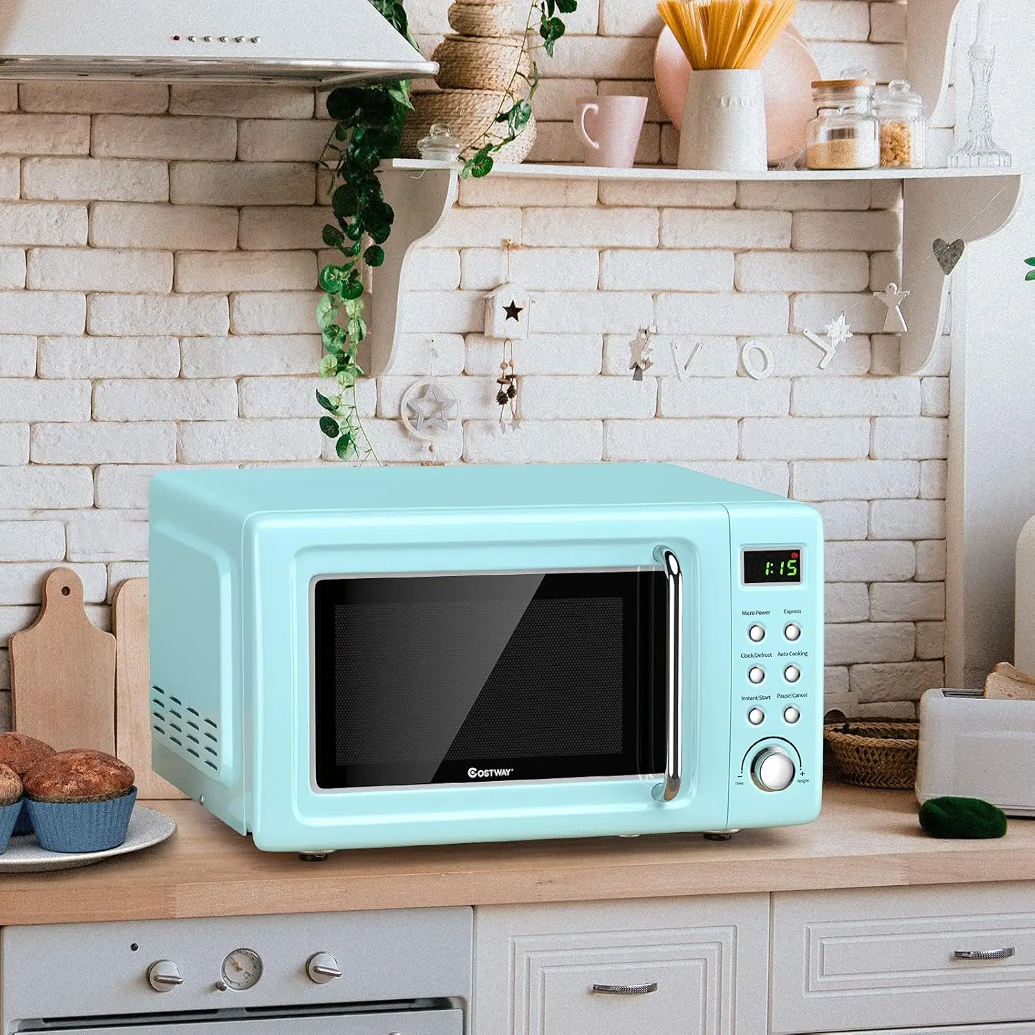 Retro Countertop Microwave Oven, 0.7Cu.ft, 700-Watt, High Energy Efficiency, 5 Micro Power, Delayed Start Function, with Glass 6