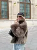 Women Fashion Lapel Gradient Mixed Fur Jacket Chic Long Sleeve Pocket Warm Maxi Coat 2024 Autumn Winter Lady Highstreet Outwear 5