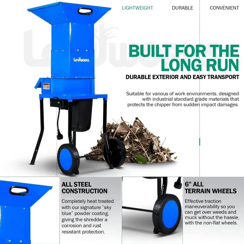Leaf Mulcher Shredder Electric Green and Waste Management Heavy Duty 120V AC 11" Inch Cutting Blade 5" Inch Cutting Capacity