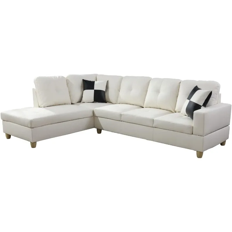 

Left Facing Russes Sectional Sofa Set With Ottoman, White
