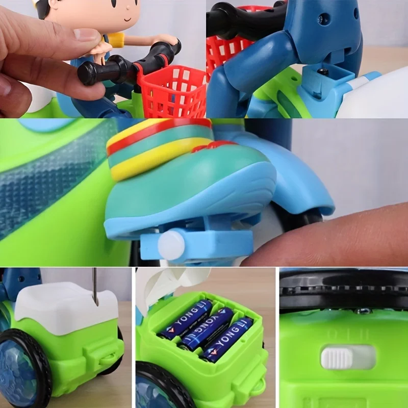 Robot giocattolo per bambini, macchinine acrobatiche girevoli, tricicli elettrici danzanti, motociclette per bambini, giocattolo a cartoni animati, giocattolo interattivo con musica e luci_voghion.com