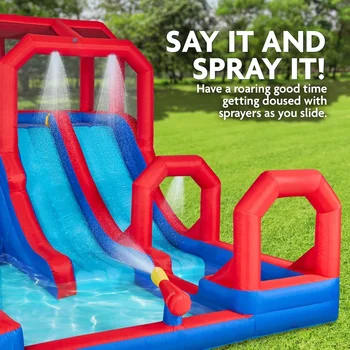 Inflatable Water Slide Park – Heavy-Duty for Outdoor Fun - Climbing Wall, 2 Slides, Splash & Deep Pool – Easy to Set Up 4