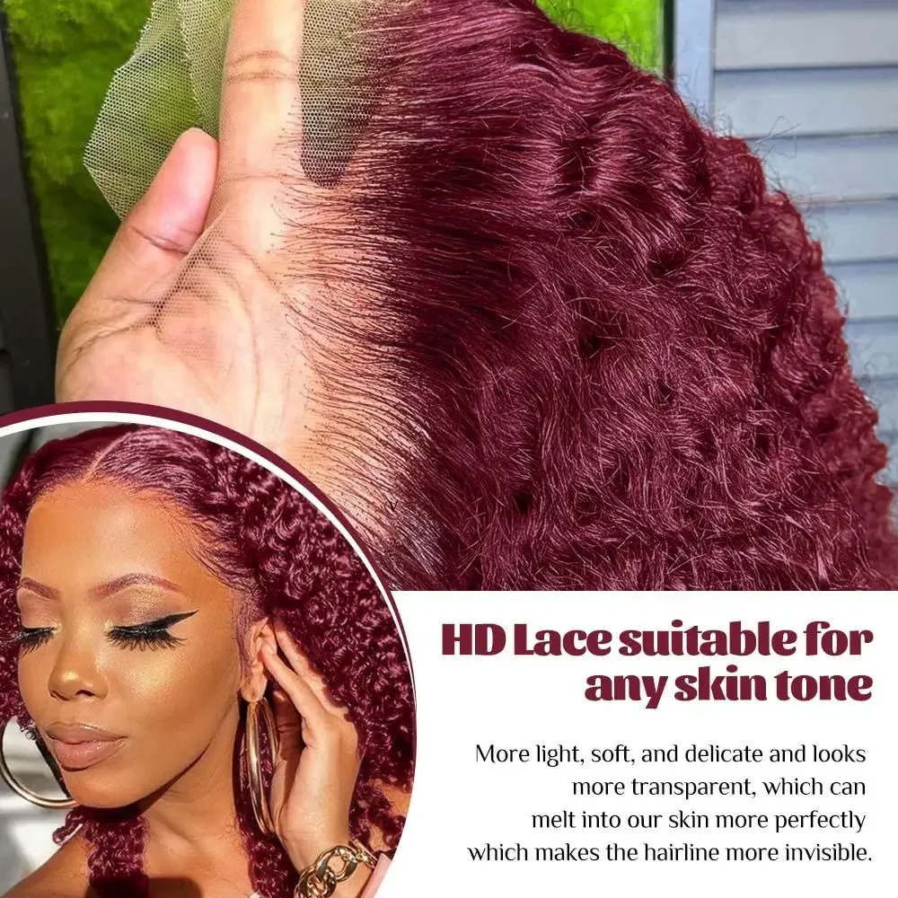 Brazilian Deep Wave 99J Burgundy Colored Lace Front Human Hair Wig 13x4 Deep Curly Short Bob Wigs Human Hair Water Wave Wigs