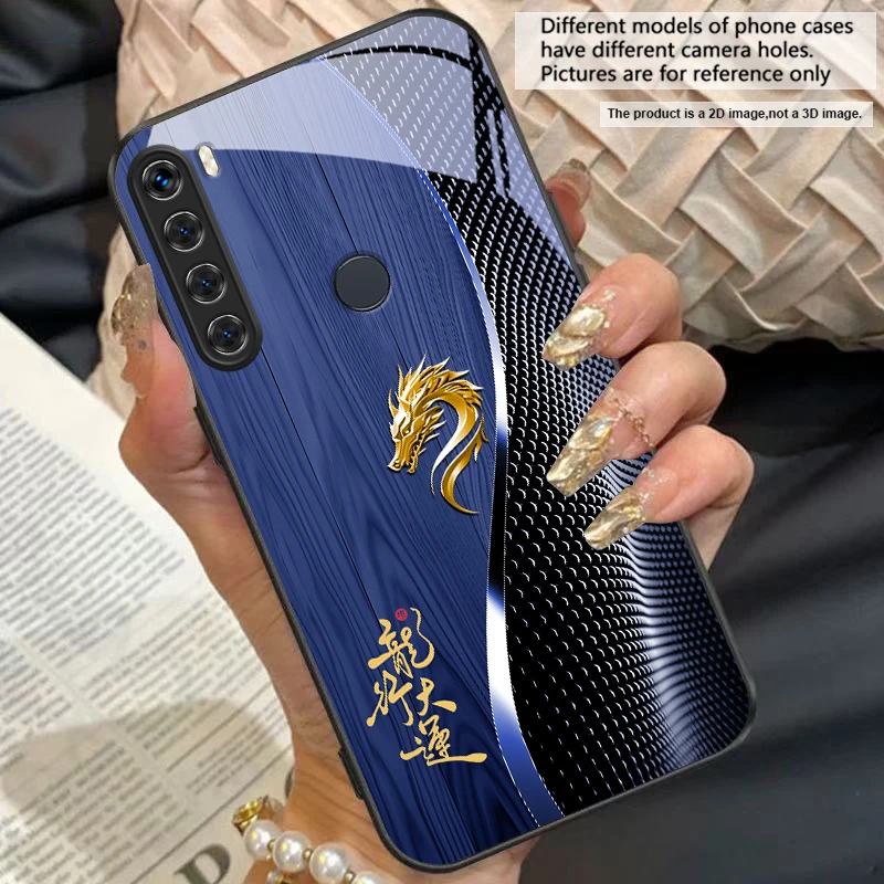 Elegant Black Tempered Glass Phone Case with Traditional Dragon Totem Design
