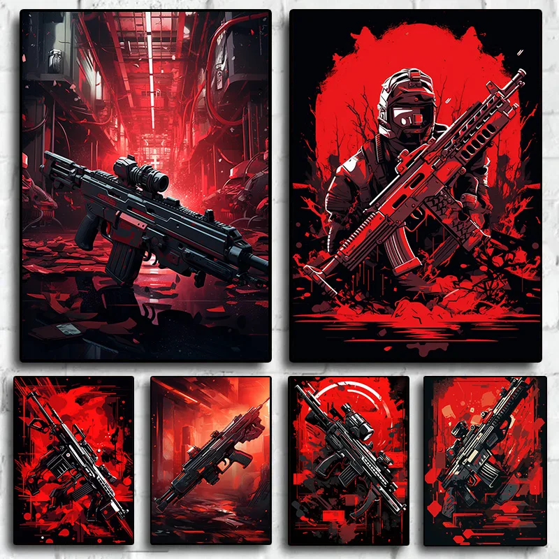 

1Pcs Canvas Painting Pictures Wall Decoration Anime Room Decor Interior Paintings Handsome Gun Picture on the Wall Warrior Red