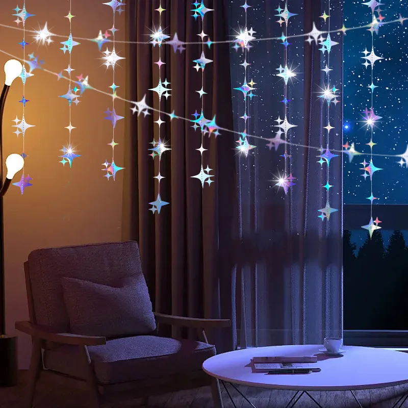 Iridescent Twinkle Star & Circle Dot Garlands
