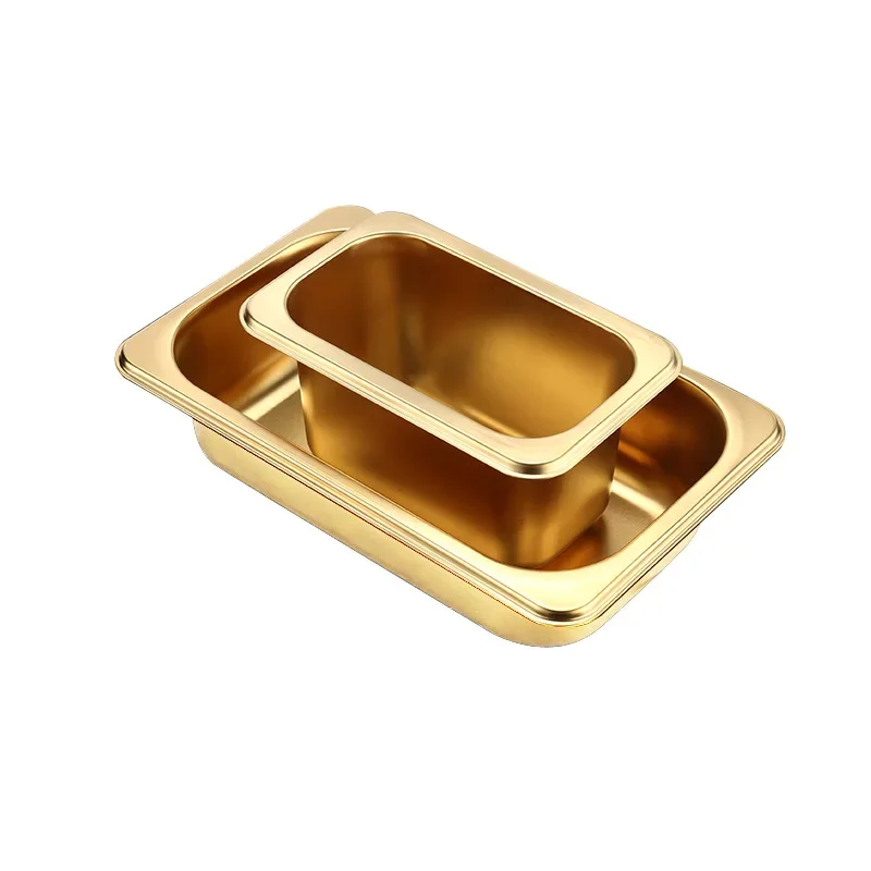 Golden Food et Basin Plates 304 Stainless Steel Square Pots Tray Dishes Sauce Box Jam Boxes Canteen Fast Food Truck Dish