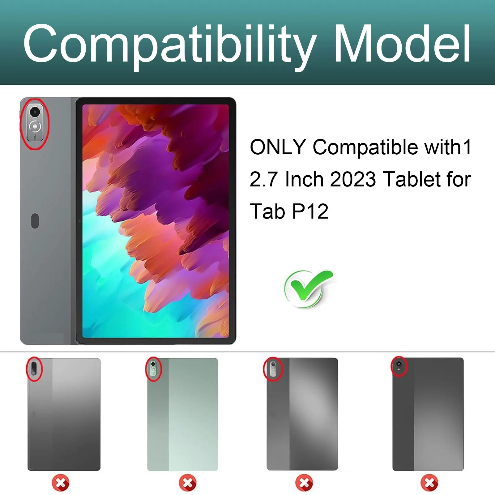Tablet Case Adjustable Angle Smart Keyboard Case 33ft Operating Distance Cutouts for Tab P12 12.7inch