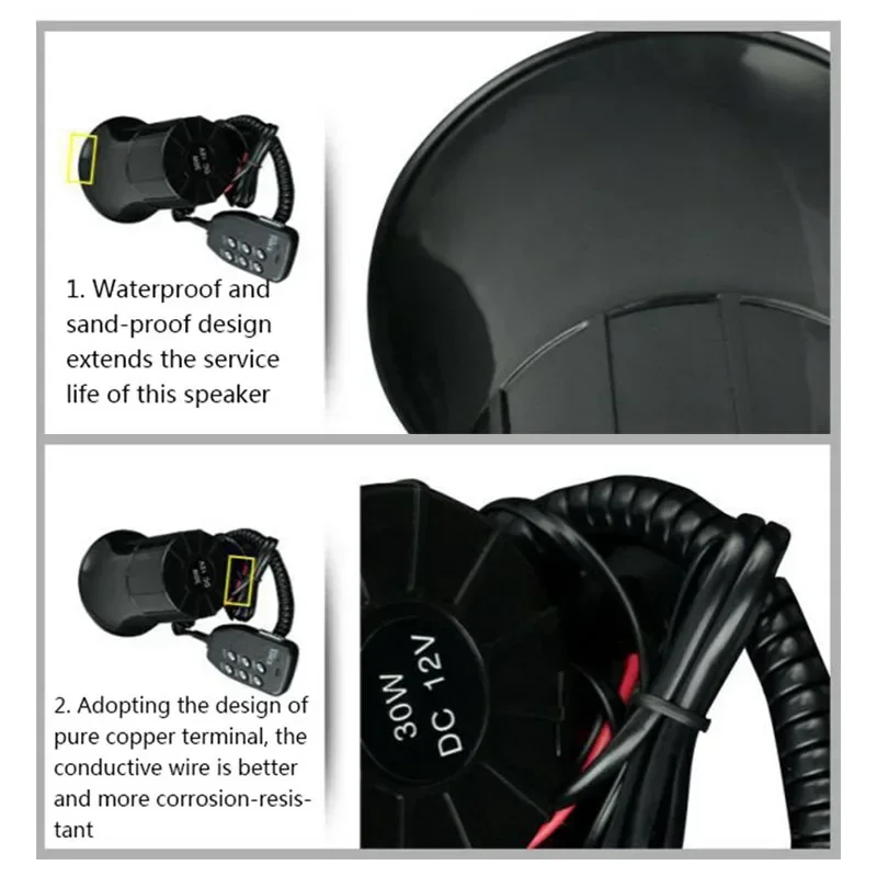 Loudspeaker Motorcycle Horn Speaker Car Megaphone Motorcycle Horn 12V Six Tone Megaphone Horn Alarm Speaker XH