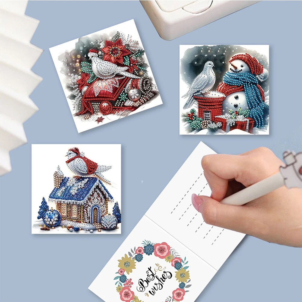 Christmas Cards 6/12PCS Snowman DIY Diamond Painting Card 5D Diamond Embroidery Mosaic Set Greeting Thank You Card diamond painting painting set