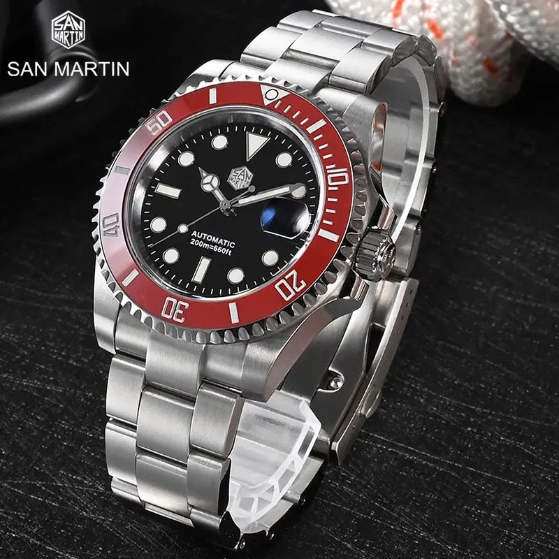 

San Martin 41mm Mens Diver Watch Luxury Water Ghost PT5000 Automatic Mechanical Clock Sapphire Date Cyclops 20Bar BGW-9 Luminous