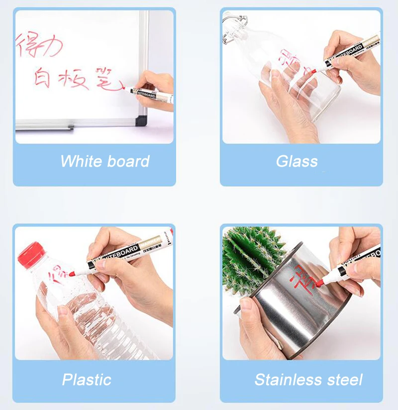 Marker Pens Deli 3 Pcs Erase Markers Whiteboard Writing Pens Wet-Erase Black Blue Red Refillable Office Stationery Supplies