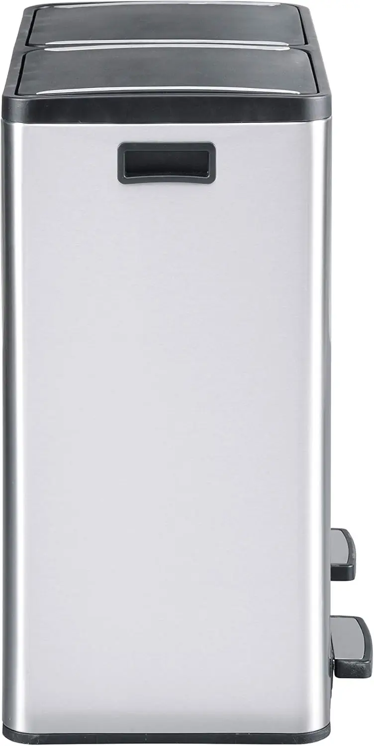 18.5 Gallon Extra Large Capacity, Soft-Step, Dual Trash and Recycling Bin with Removable Inner Bins, Silver