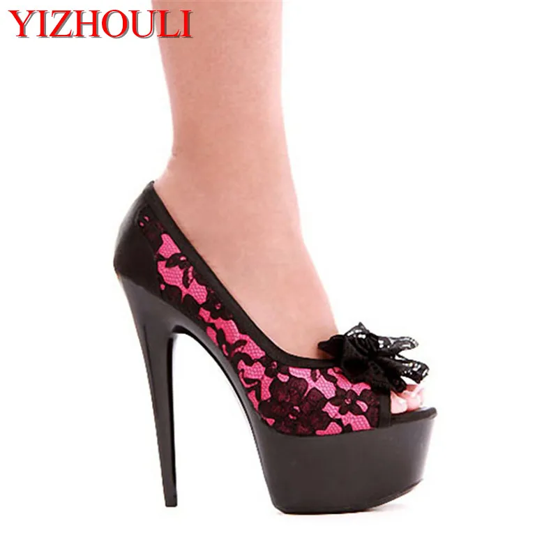 15 cm sexy lace cloth fish mouth paragraphs ultra high heels sale catwalk shows high documentary dance shoes