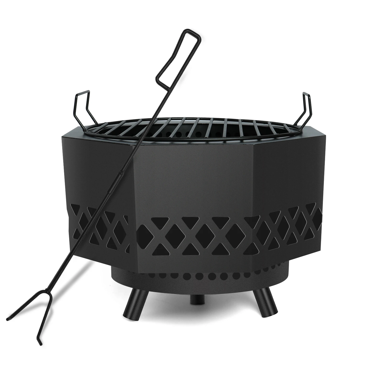Bavay Round Wood Burning Fire Pit with Cover, Multi-purpose fire pan,with Quick Removable Cooking Grill,for Camping,feuerschale