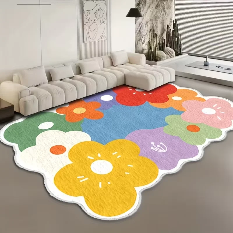 VIKAMA Multicoloured Floral Rug Stain-Resistant Non-Slip Entrance Hallway Doormat Living Room Sofa Recliner Rug Home Furnishing