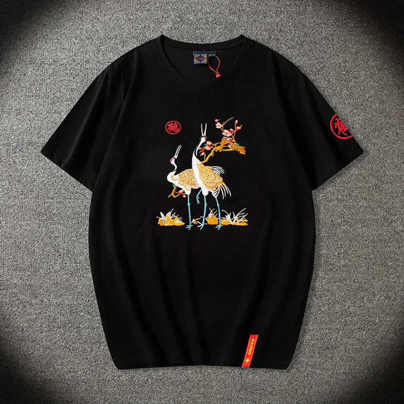 Kranich Stickerei Herren Luxus Oversize Anime T-Shirt Kurzarm Punk Kleidung Jersey T-shirt Baumwolle Teenager Junge Sommer 2026 Z1 – Detail 2
