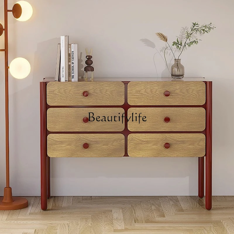 

French Retro Bedroom Solid Wood Chinese Style Living Room Entrance Storage Cabinet Quiet Style Sideboard Cabinet