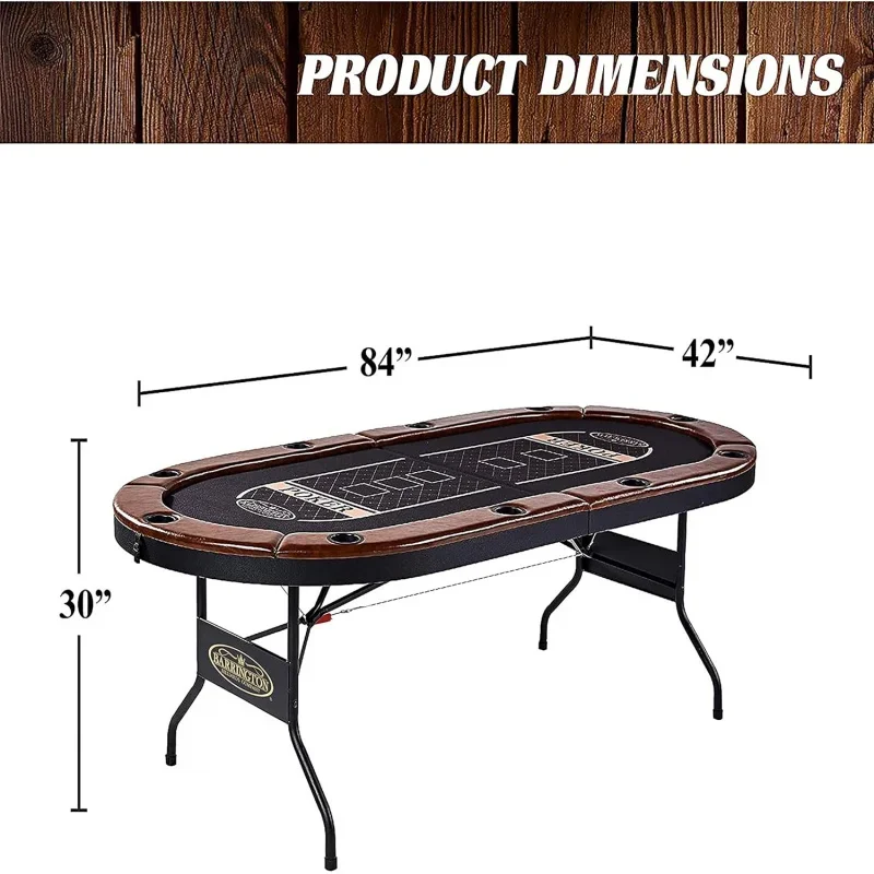 Barrington Charleston 10 Player Folding Poker Table Oval Card Table Casino Style Tournament Poker Table with Padded Rails