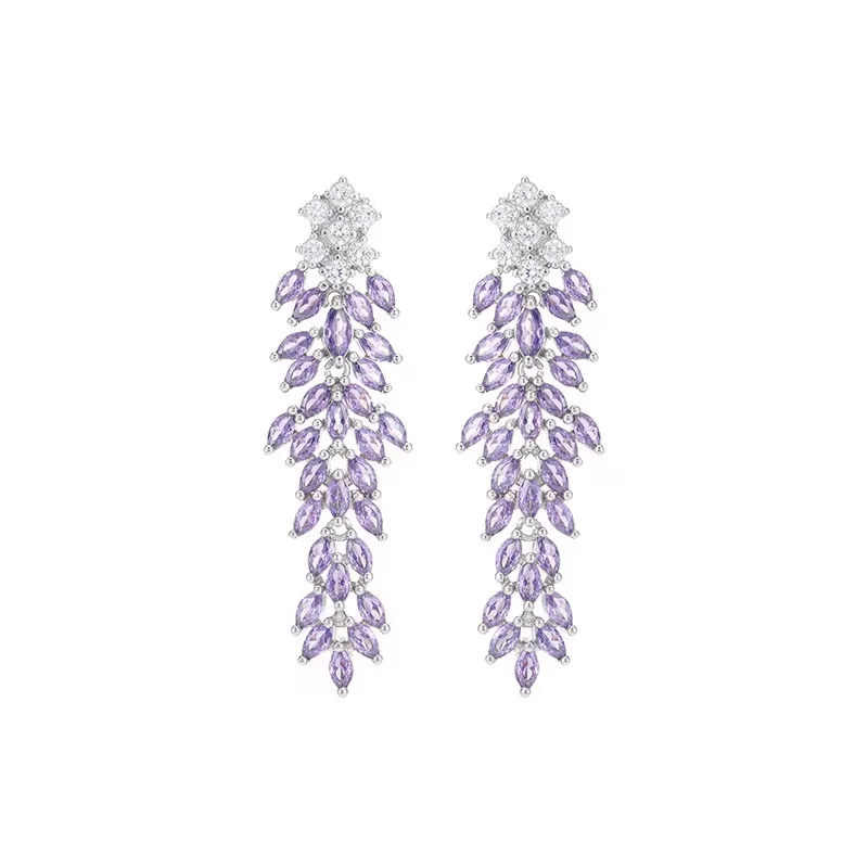 Wisteria flower earrings  Long versatile stylish Purple zircon design 2