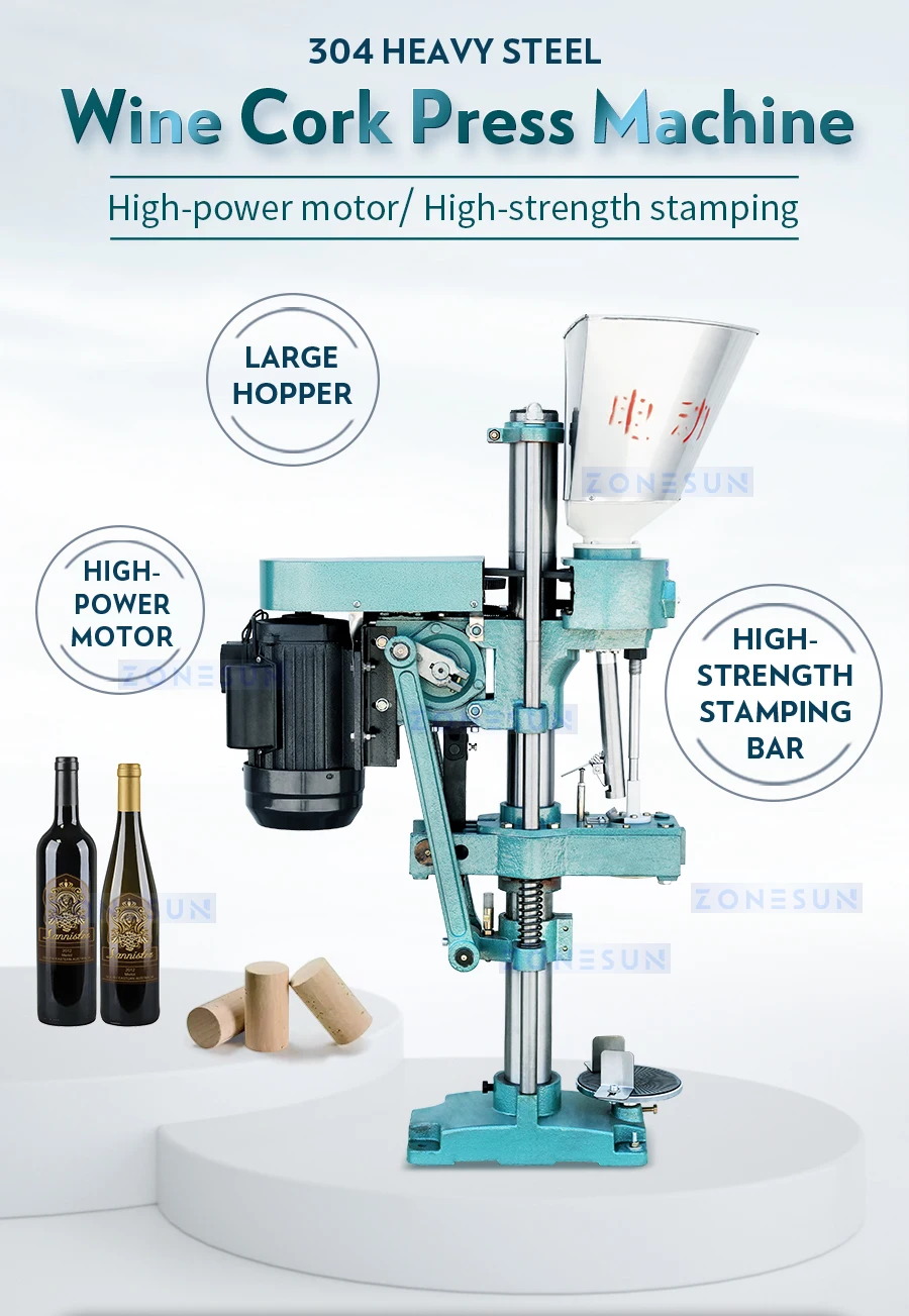 ZONESUN ZS-XGDSJ1 Semi Automatic Wine Bottles Wooden Cork Feeding And Pressing Machine