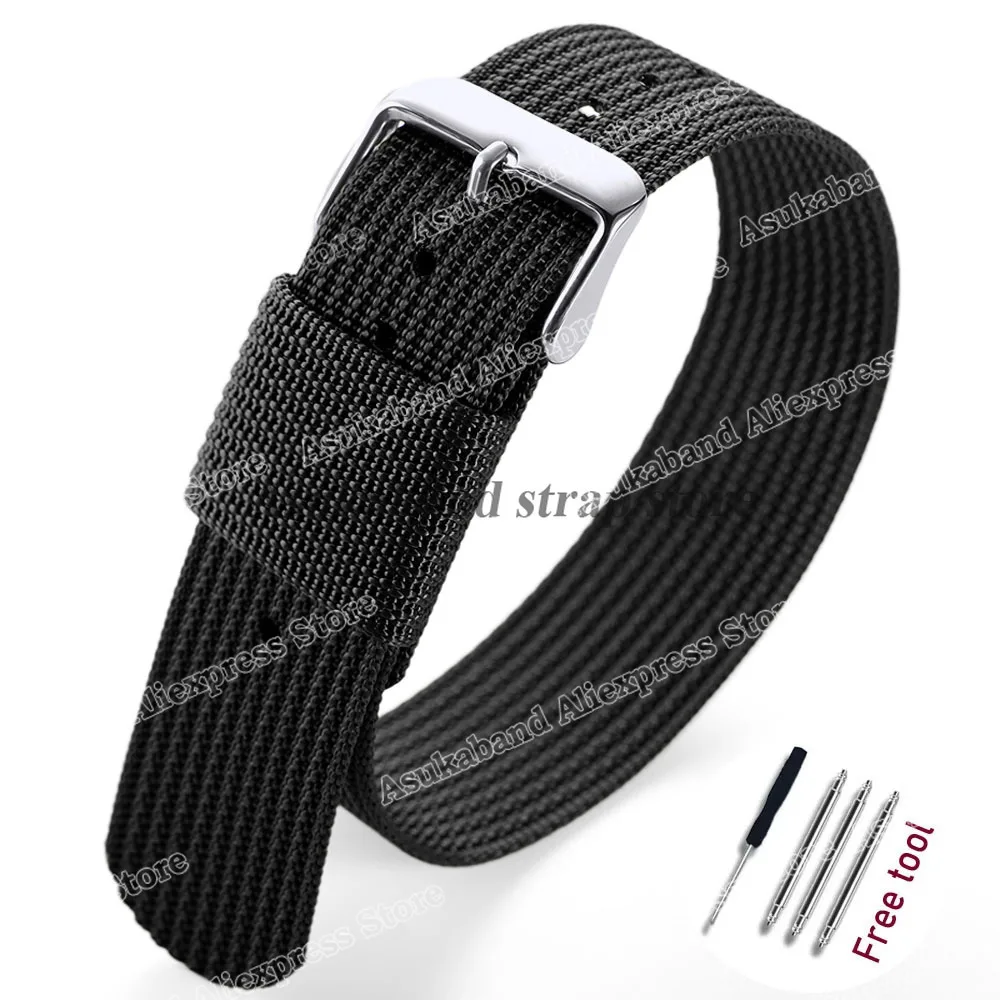 Black and Green Nylon Braided Men's Army Sports Watch Strap - Breathable and Wear-Resistant