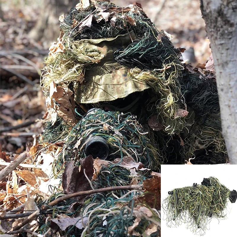 Camouflage Airsoft Hunting Blind Ropes CS Gun Wraps Jungle/Desert/Snow Ghillie Rifle Cover Wrap Synthetic w/Elastic Strap