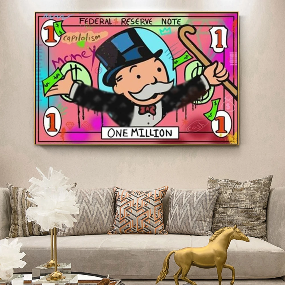 Alec Graffiti Monopoly Millionaire Money Street Art Canvas Print Painting Wall Picture Modern Living Room Home Decoration Poster
