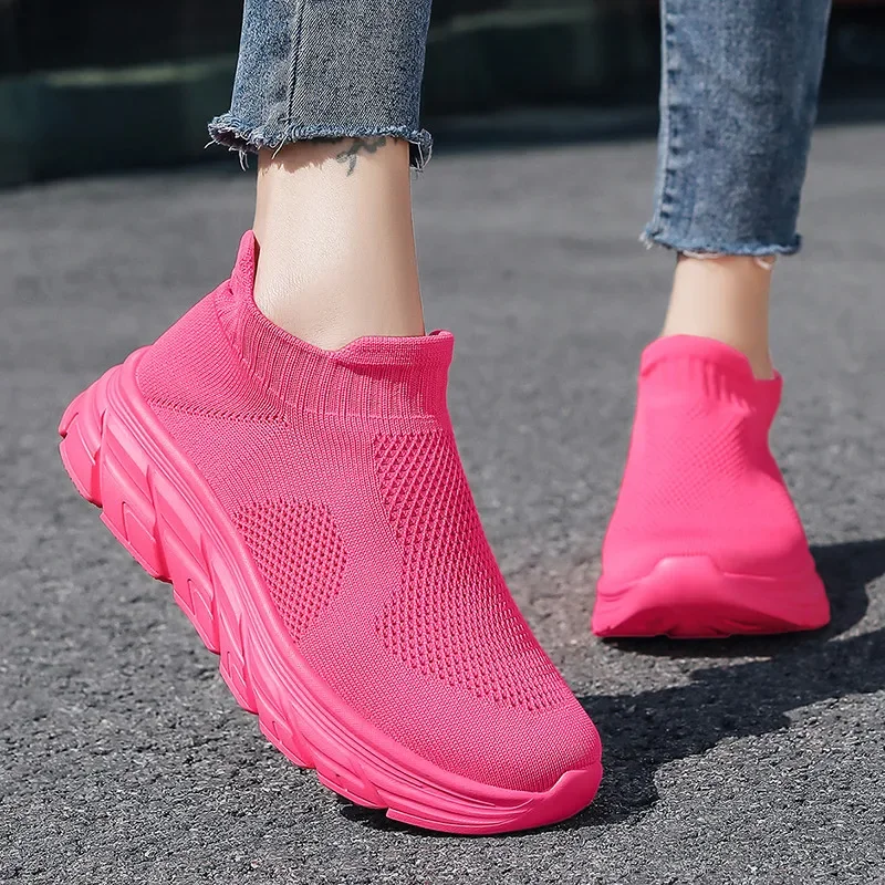 플랫폼 남성 운동화 패션 캐주얼 노란색 운동화 여성 니트 통기성 슬립 운동화 남성용 zapatillas deportivas