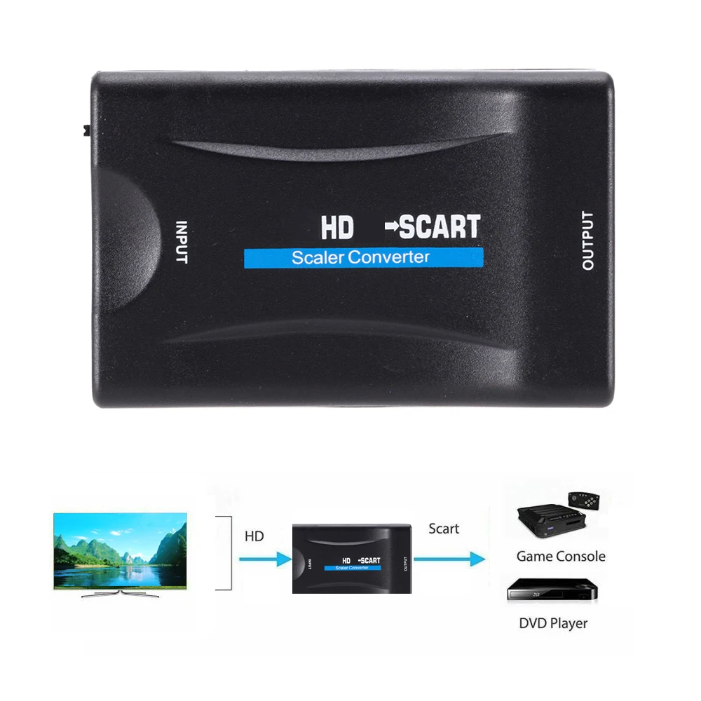 Convertitore Da Scart A Hdmi Compatibile 1080P Hd Audio Video Adattatore Convertitore Di Lusso Per Tv Hd/Dvd/Tv Box/Laptop/Ps3 Plug And Play