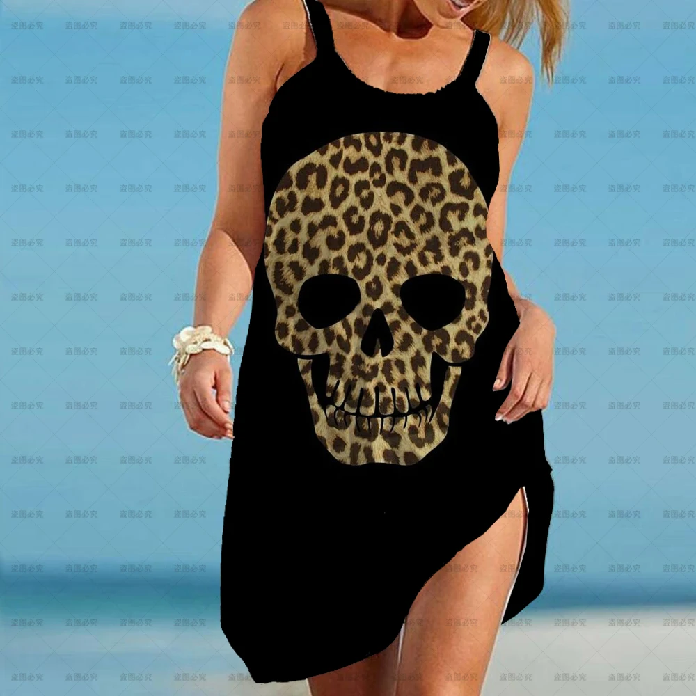 

2023 Sexy Skull Leopard Boho Beach Gothic Women's Dress Top Woman Sling Summer Sleeveless Party Dresses 3D Digital Printing S-5X