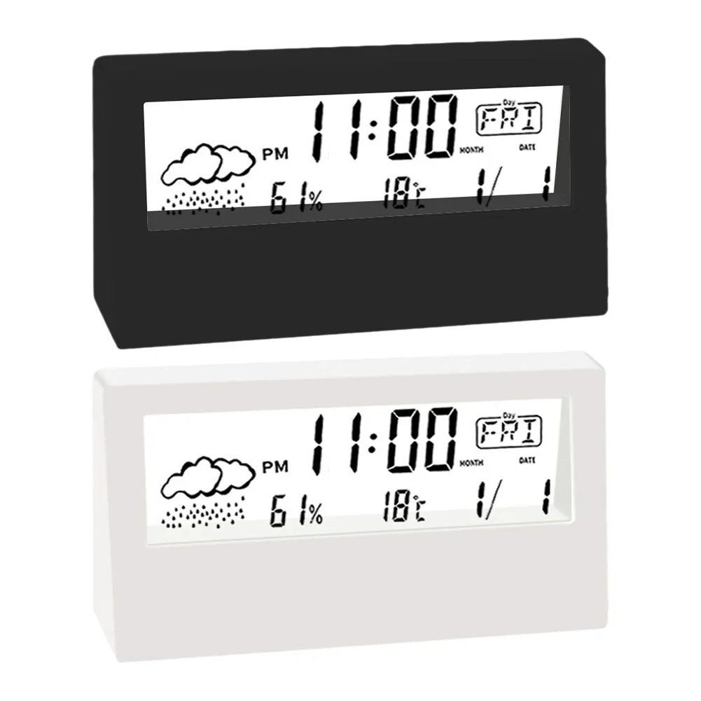 LCD Multifunctional Electronic Alarm Clock Transparent Minimalist Bedside Electronic Clock Measure Humidity 20%- 89% - 50°C~70°C