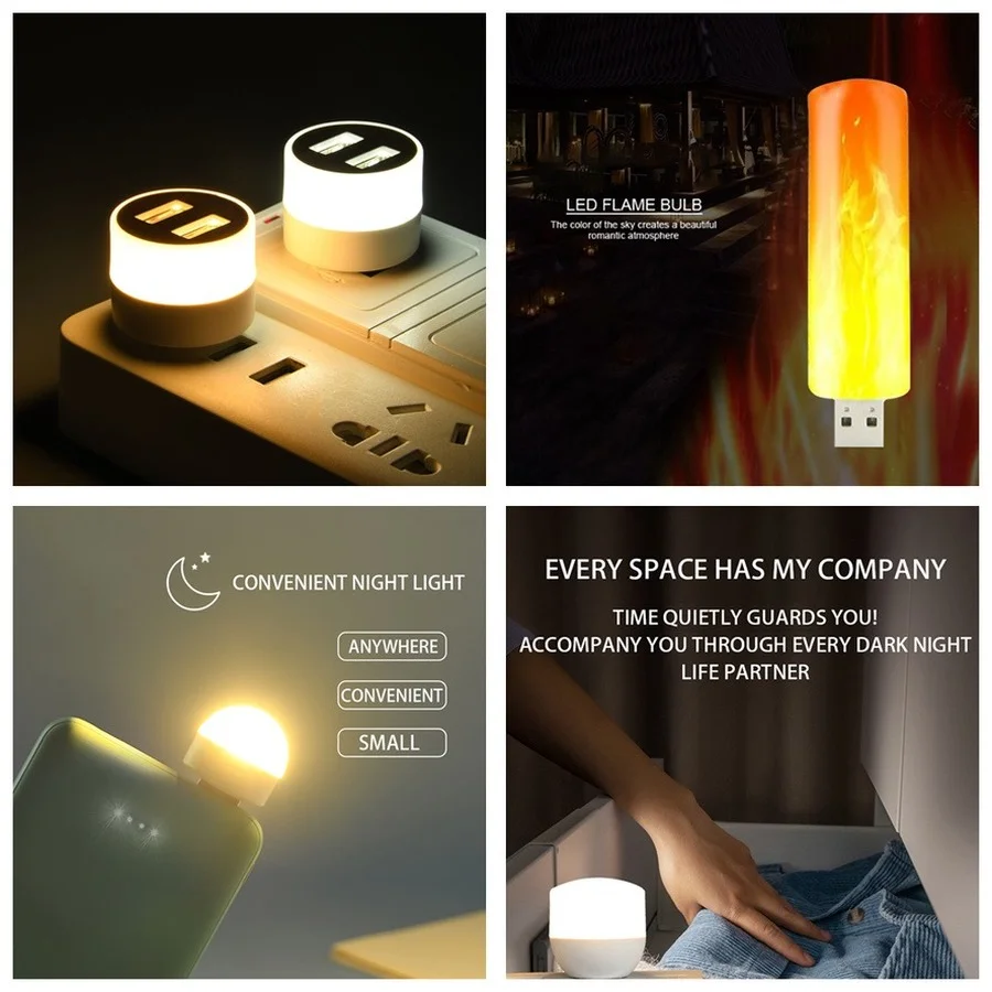 LED Light Night Light Mini Night Light Book Light Mini LED Light LED Desk Lamp Muunnn USB Plug Lamp Small Night Light Computer Mobile Power Charging Mini Book Lamps LED Eye Protection Square Reading Light