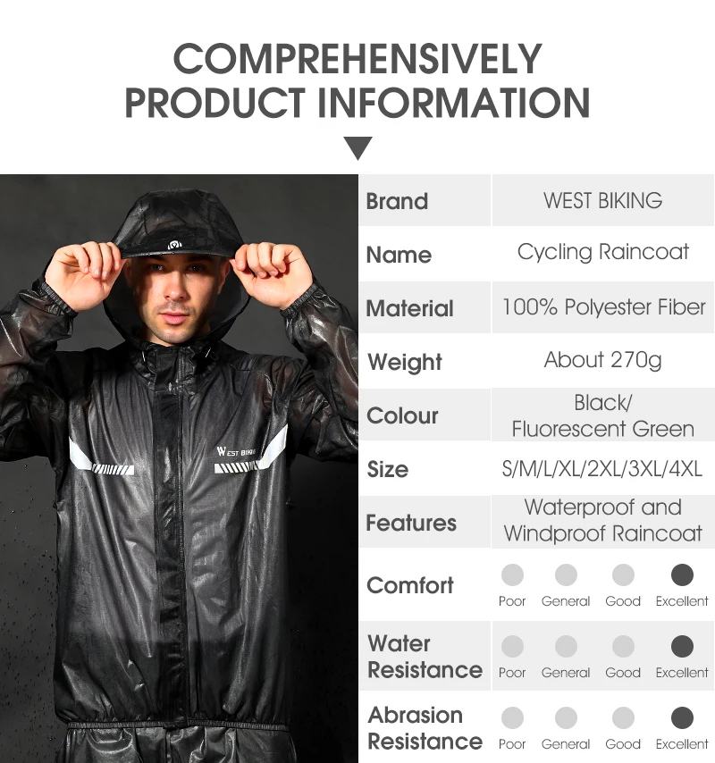 WEST BIKING Männer Frauen Radfahren Regenmantel Jacke MTB Straße Winddicht Wasserdicht Regenmantel Leichte Atmungsaktive Radfahren Regenmantel Set – Detail 2