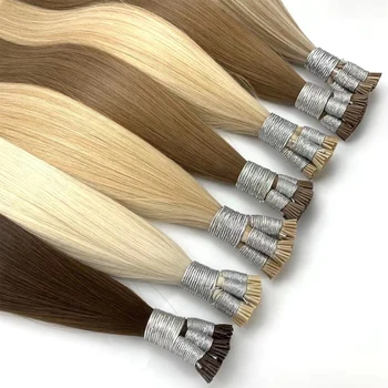 Straight I Tip Hair Extensions Natural 100% Real Human Fusion Brown Set Keratin Prebonded Capsule Balayage Blonde Hair Bundles 1