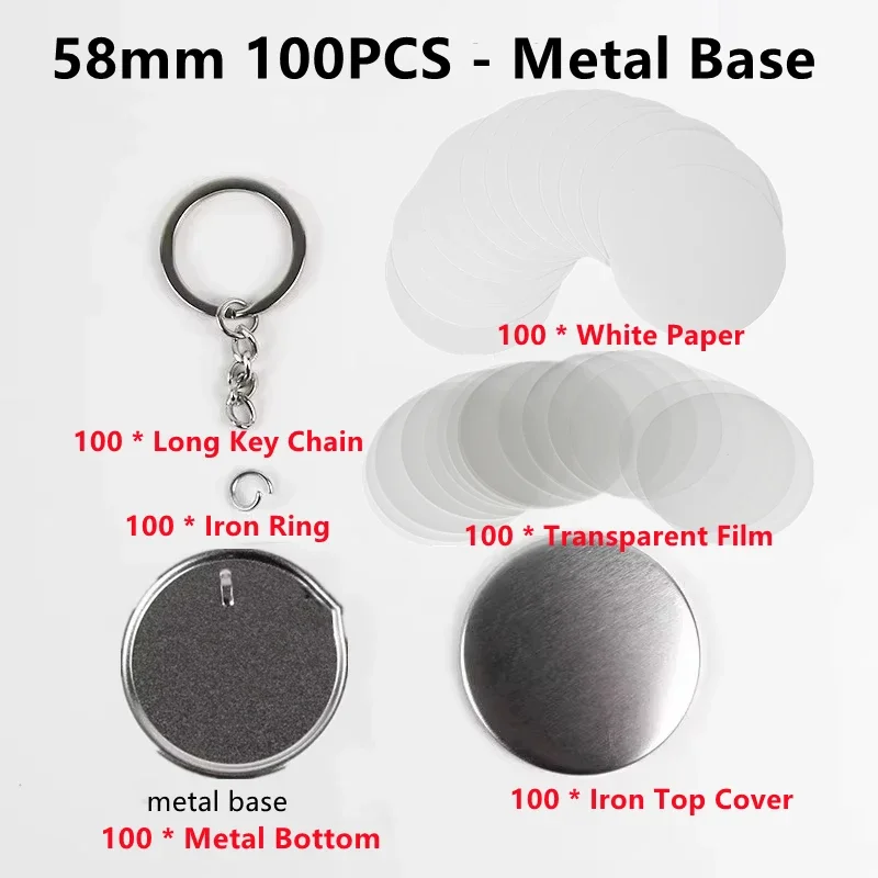 100PCS Blank Plastic/Metal Button Making Supplies 44mm 58mm For DIY