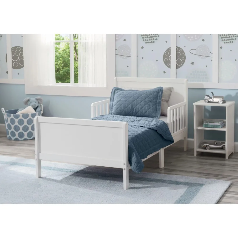 

Epic Wood Toddler Bed with Attached Guardrails, Bianca White Kids Furniture Wooden Kids Bed The Best Gift for A Child